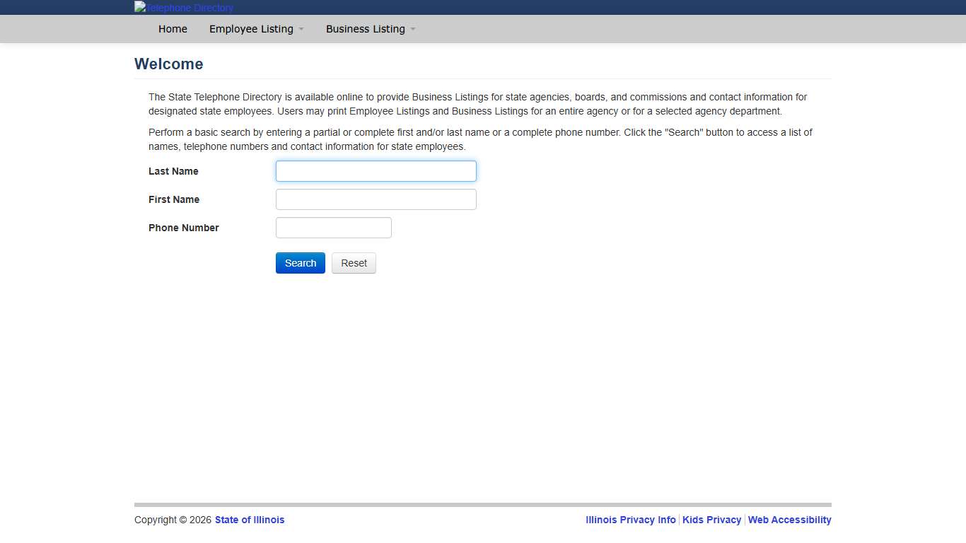 State of Illinois | Telephone Directory: Home